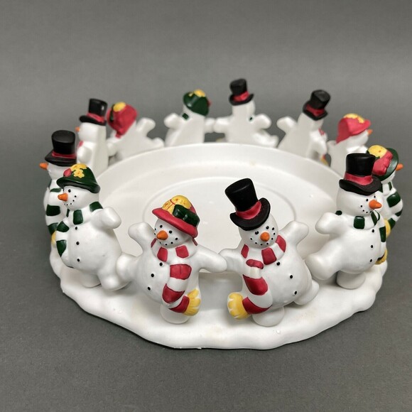 Partylite P7436 3 Wick Candle Holder Frolicking Frosts Snowmen in a Circle w/Box - Picture 6 of 8